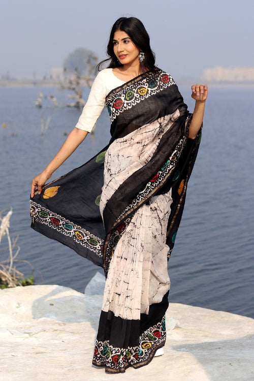Sooti Syahi "Salt & Pepper" Batik Chanderi Saree
