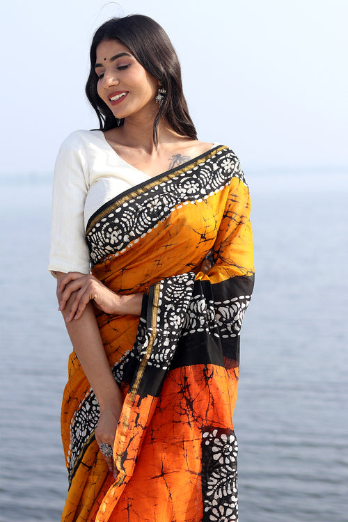 Sooti Syahi "Scarlet Symphony" Batik Chanderi Saree