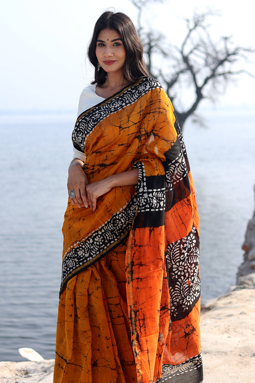 Sooti Syahi "Scarlet Symphony" Batik Chanderi Saree