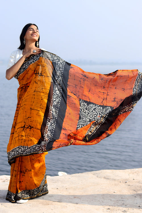 Sooti Syahi "Scarlet Symphony" Batik Chanderi Saree