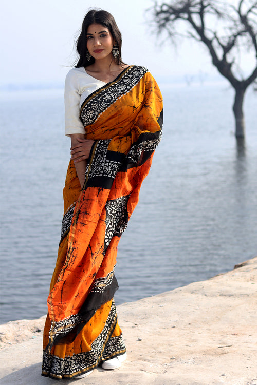 Sooti Syahi "Scarlet Symphony" Batik Chanderi Saree