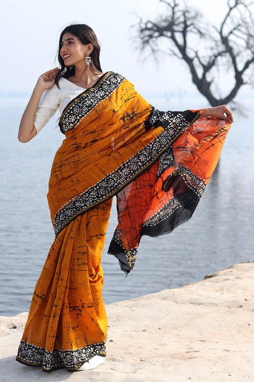 Sooti Syahi "Scarlet Symphony" Batik Chanderi Saree