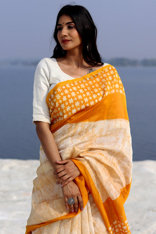 Sooti Syahi "Surrel Sun" Batik Chanderi Saree