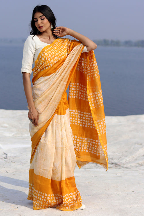 Sooti Syahi "Surrel Sun" Batik Chanderi Saree