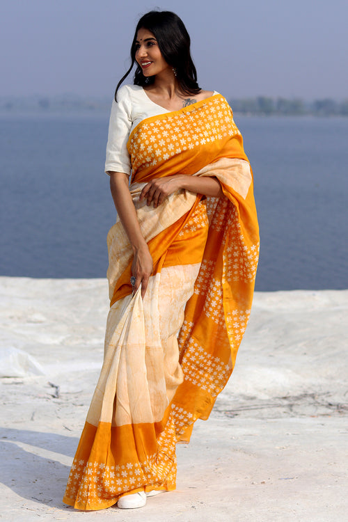 Sooti Syahi "Surrel Sun" Batik Chanderi Saree