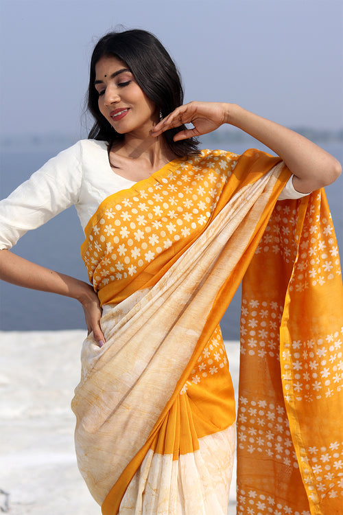 Sooti Syahi "Surrel Sun" Batik Chanderi Saree