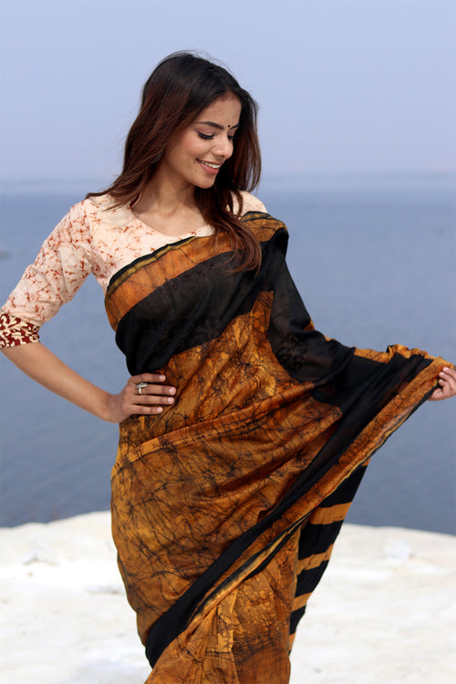 Sooti Syahi "Ginger Rush" Batik Chanderi Saree