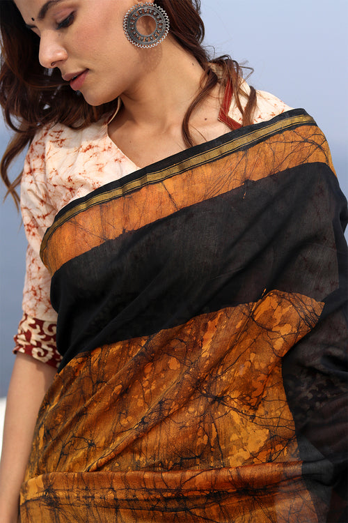 Sooti Syahi "Ginger Rush" Batik Chanderi Saree