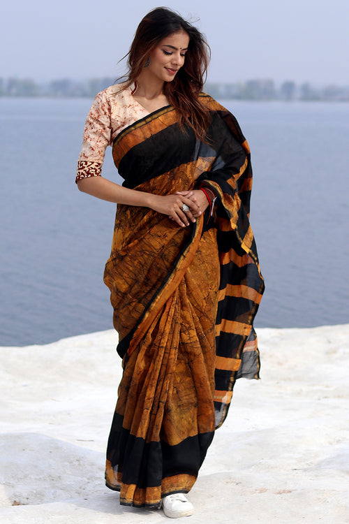 Sooti Syahi "Ginger Rush" Batik Chanderi Saree