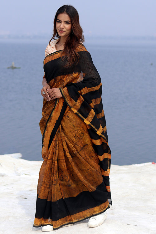Sooti Syahi "Ginger Rush" Batik Chanderi Saree