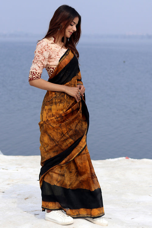 Sooti Syahi "Ginger Rush" Batik Chanderi Saree