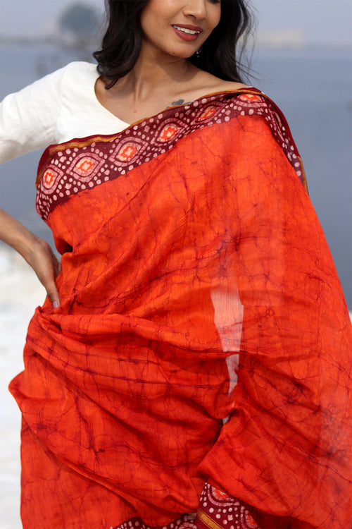 Sooti Syahi "Saffron Serene" Batik Chanderi Saree