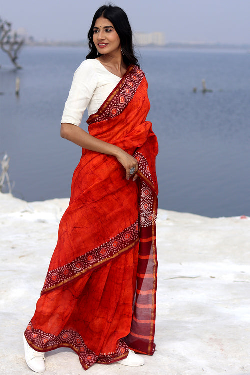 Sooti Syahi "Saffron Serene" Batik Chanderi Saree