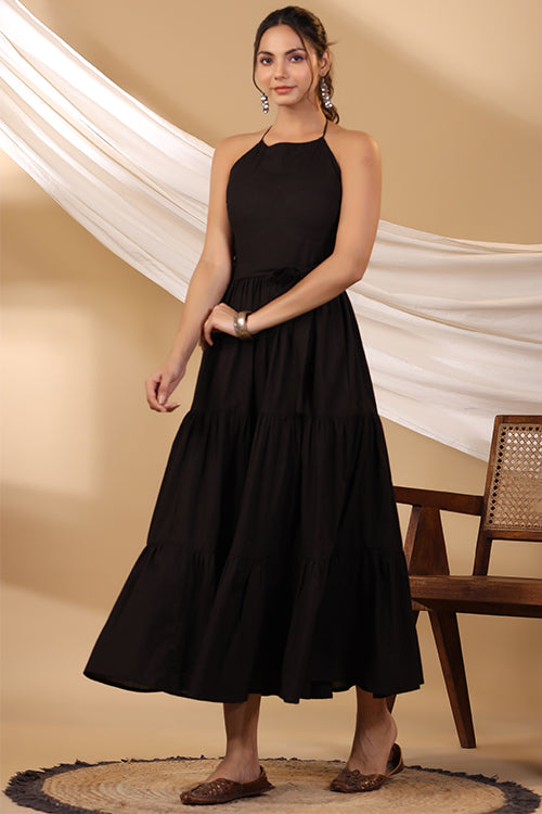 Shuddhi Jade Black Halterneck Long Dress