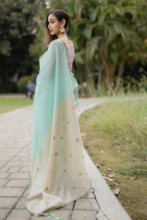 Samoolam Mint & Ivory Lavanya handwoven sarees