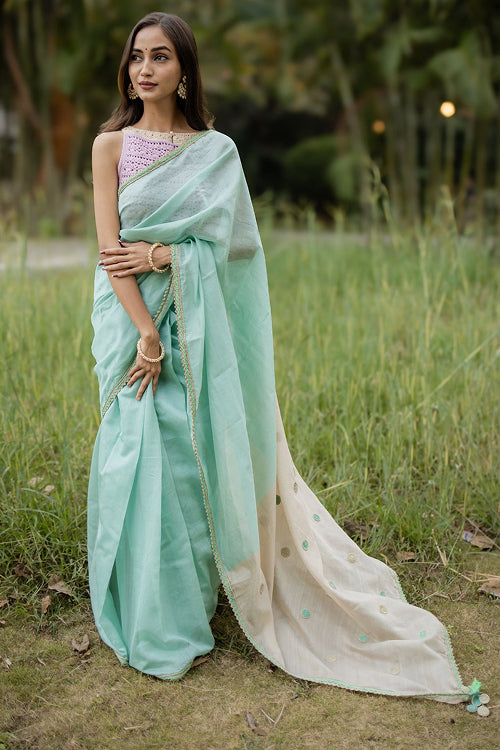Samoolam Mint & Ivory Lavanya handwoven sarees