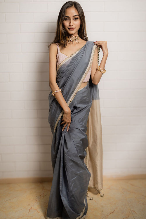 Samoolam Grey & Champagne Lavanya handwoven sarees
