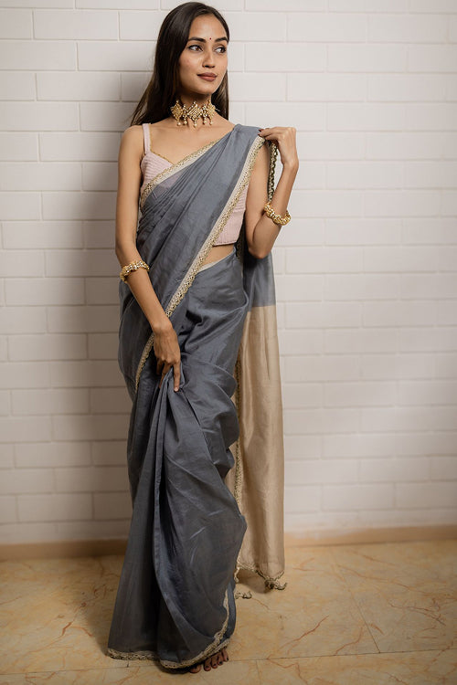 Samoolam Grey & Champagne Lavanya handwoven sarees