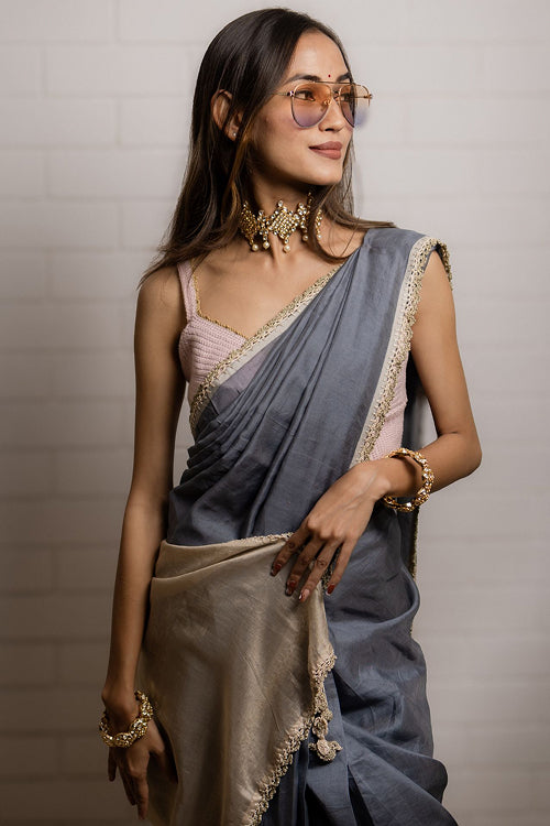 Samoolam Grey & Champagne Lavanya handwoven sarees