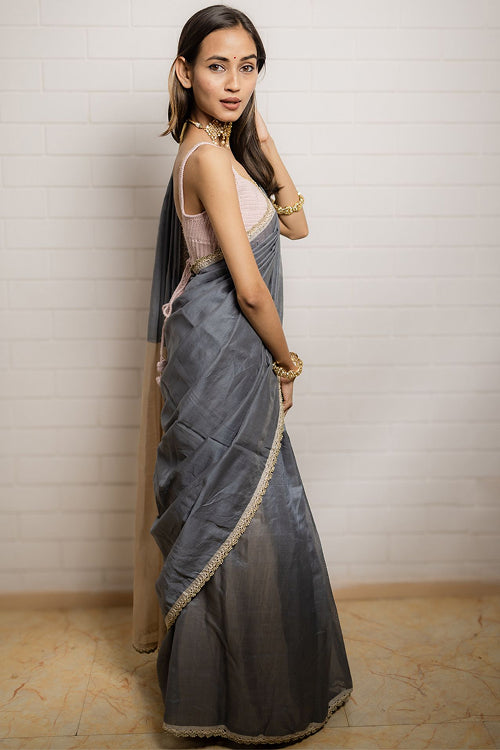 Samoolam Grey & Champagne Lavanya handwoven sarees