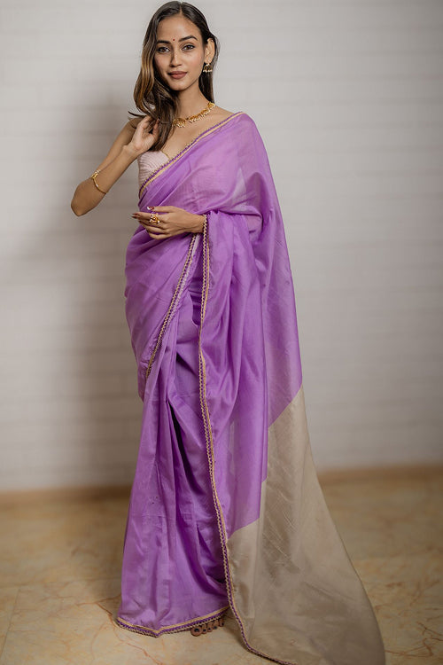 Samoolam Lavender & Champagne Lavanya handwoven sarees