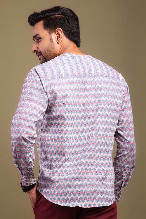 Shuddhi Chevron Printed Pink And Gray Mens Shirt