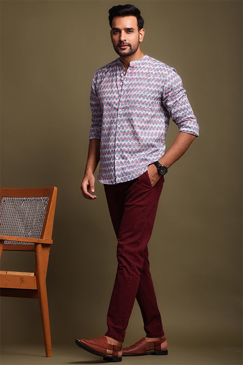 Shuddhi Chevron Printed Pink And Gray Mens Shirt
