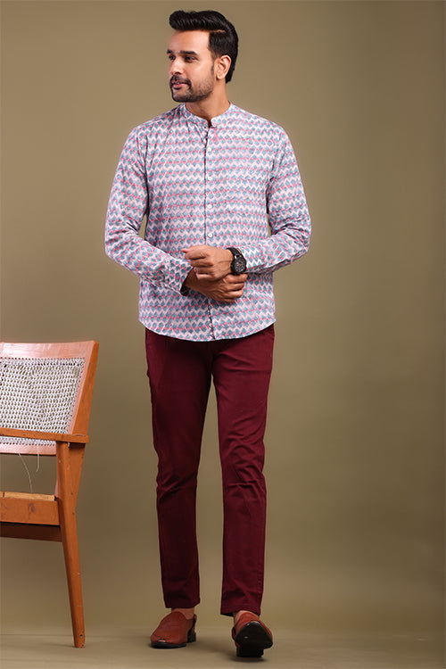 Shuddhi Chevron Printed Pink And Gray Mens Shirt
