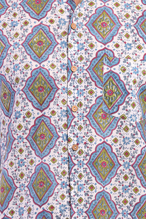 Shuddhi Blue And Green Printed Mens Shirt
