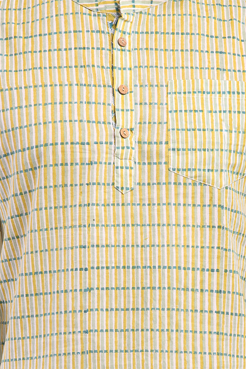 Shuddhi Yellow And Green Striped Mens Shirt