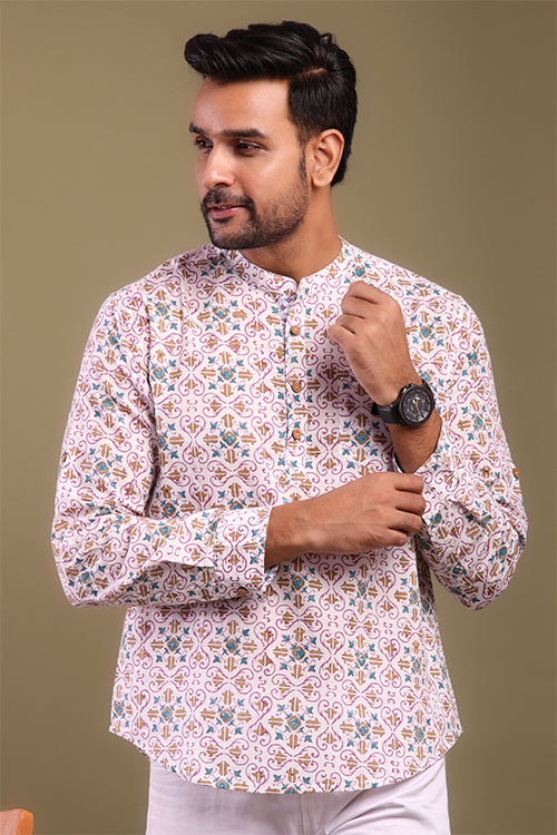 Shuddhi Blue And Mustard Design Mens Shirt