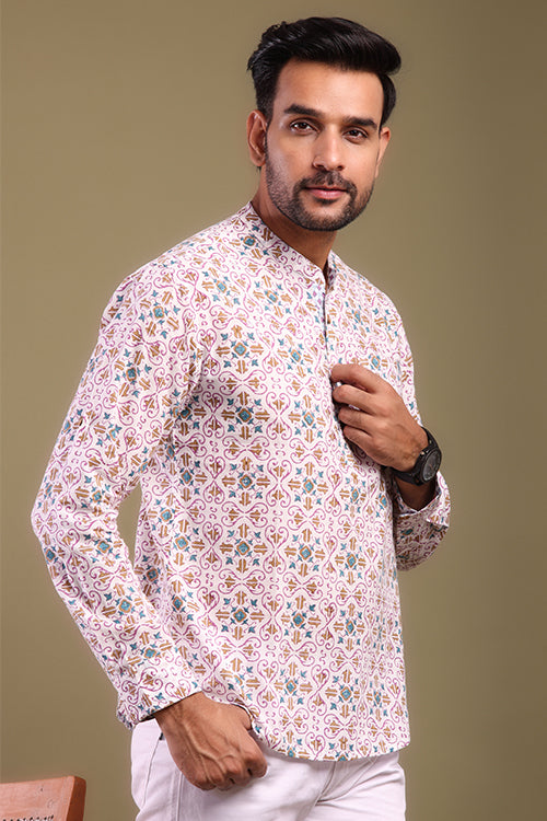 Shuddhi Blue And Mustard Design Mens Shirt