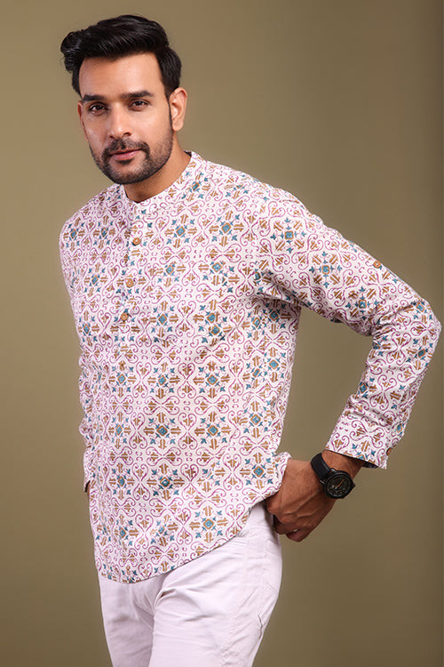 Shuddhi Blue And Mustard Design Mens Shirt