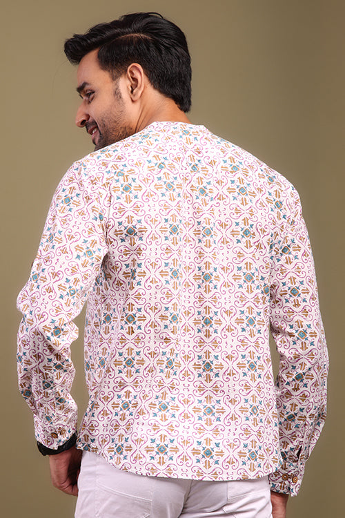 Shuddhi Blue And Mustard Design Mens Shirt