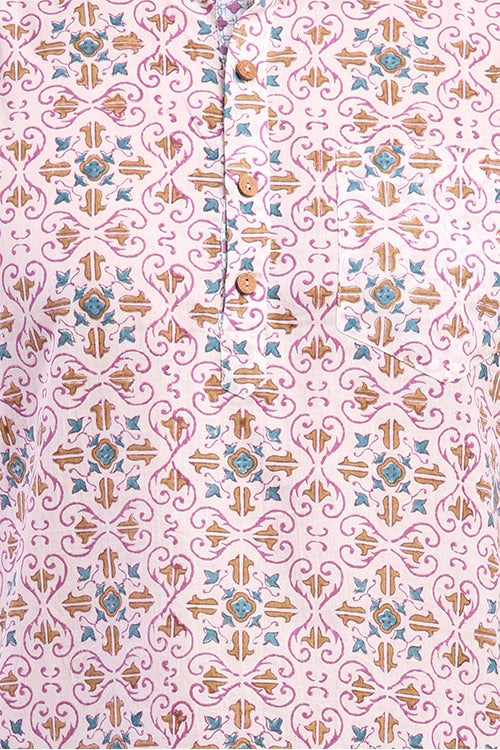 Shuddhi Blue And Mustard Design Mens Shirt