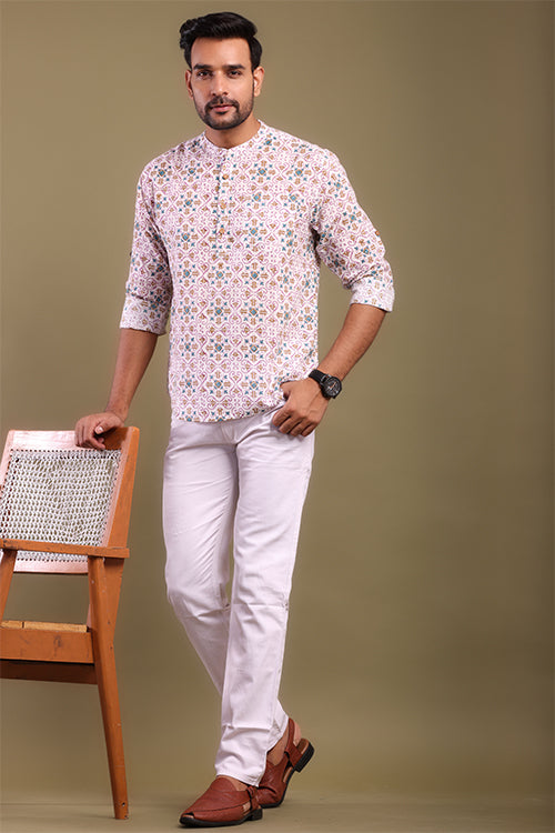 Shuddhi Blue And Mustard Design Mens Shirt