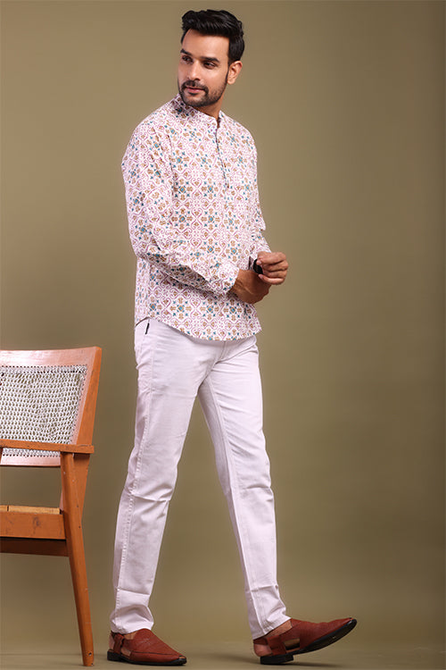 Shuddhi Blue And Mustard Design Mens Shirt