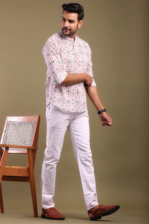 Shuddhi Blue And Mustard Design Mens Shirt