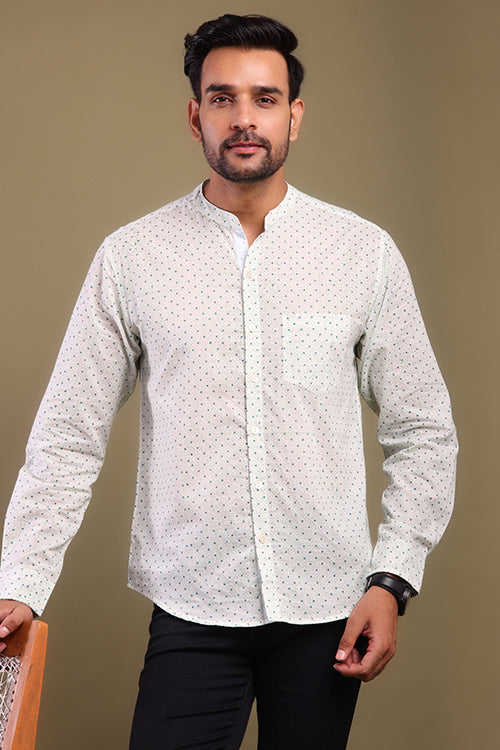 Shuddhi Teal Pola Dots Mens Shirt