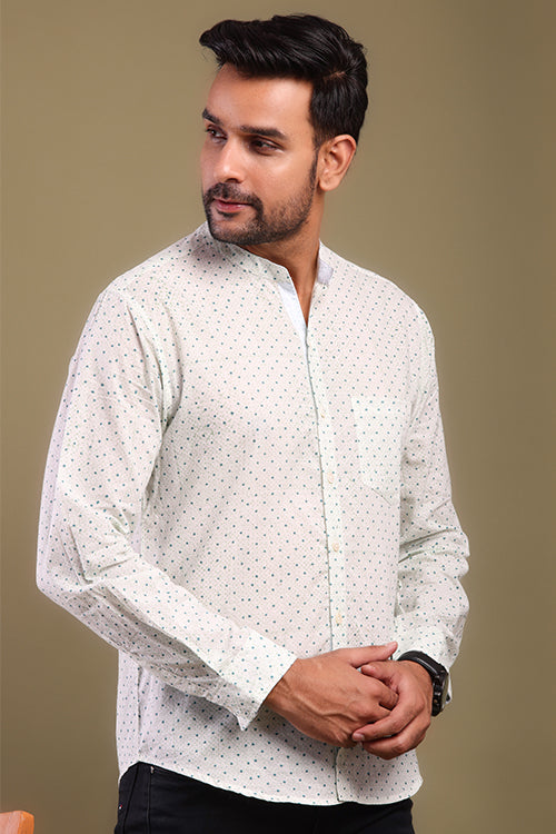Shuddhi Teal Pola Dots Mens Shirt