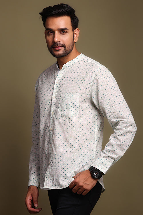 Shuddhi Teal Pola Dots Mens Shirt