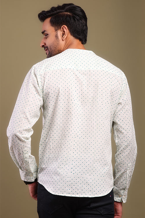 Shuddhi Teal Pola Dots Mens Shirt