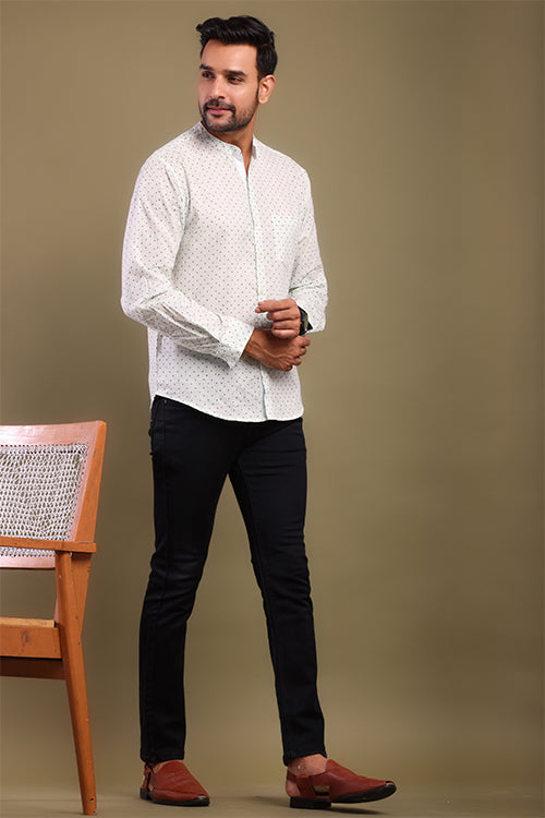 Shuddhi Teal Pola Dots Mens Shirt