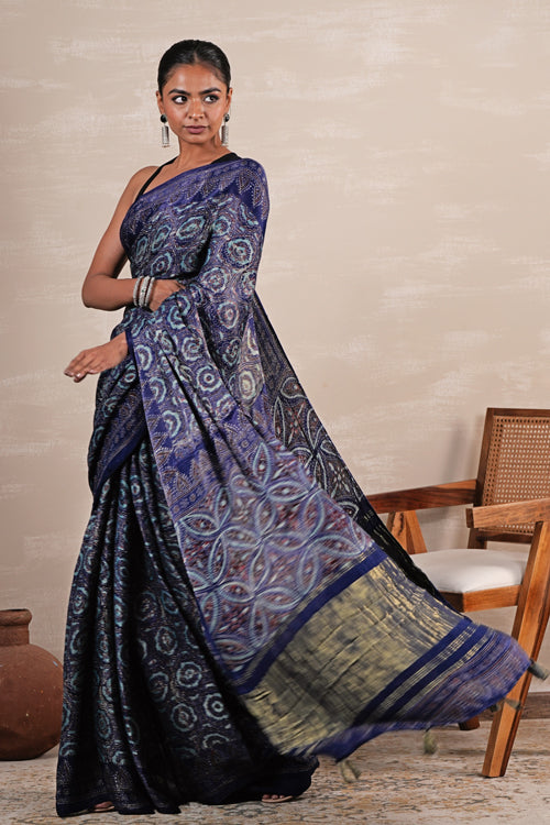 Sooti Syahi 'Celestial Cascade' Hand Block Printed  Modal Tissue Saree
