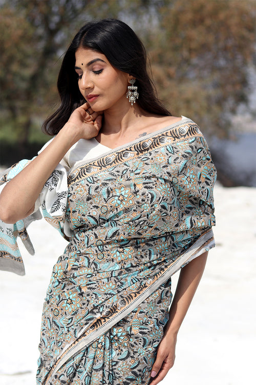Sooti Syahi "Sapphire Mistic Rust" Cotton Saree