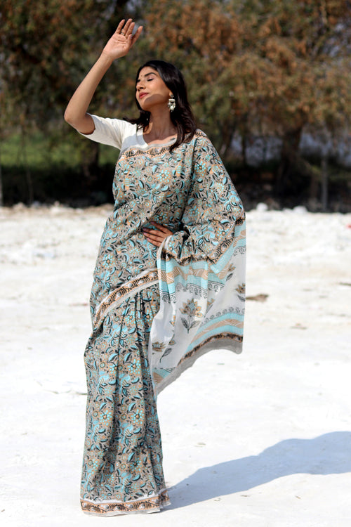Sooti Syahi "Sapphire Mistic Rust" Cotton Saree