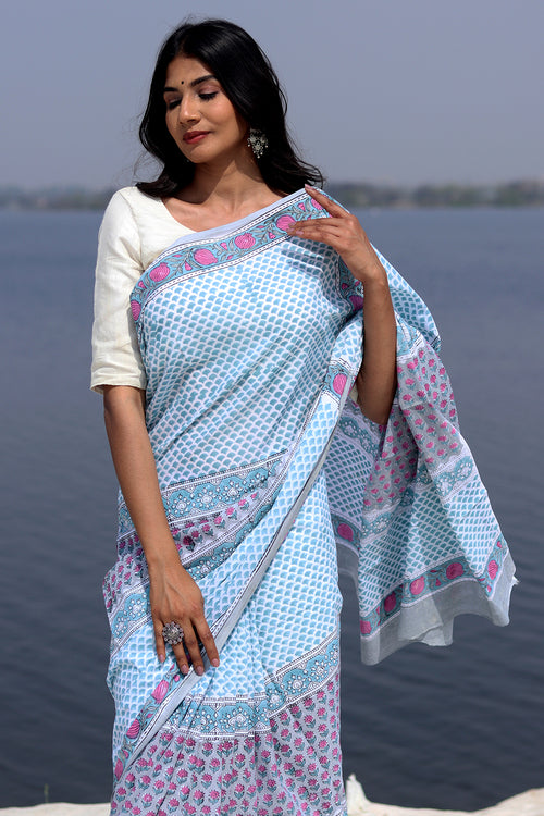 Sooti Syahi "Organic Breeze" Block Printed Cotton Saree