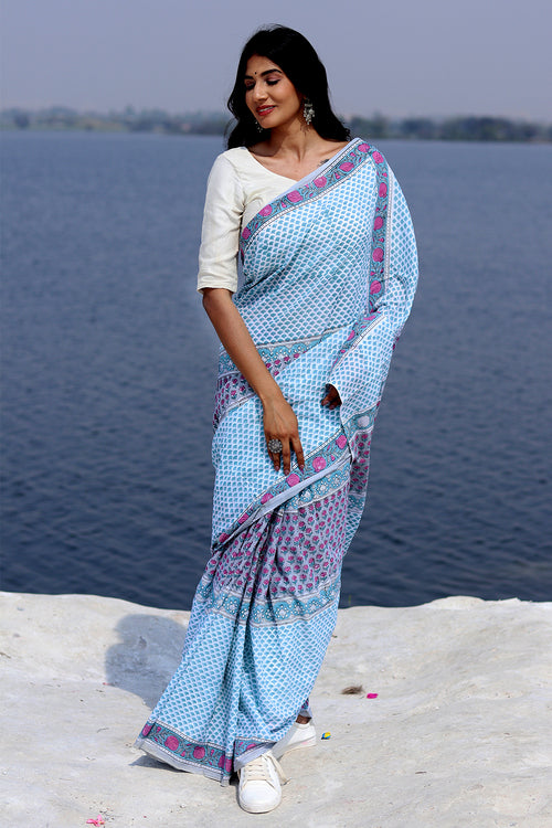 Sooti Syahi "Organic Breeze" Block Printed Cotton Saree