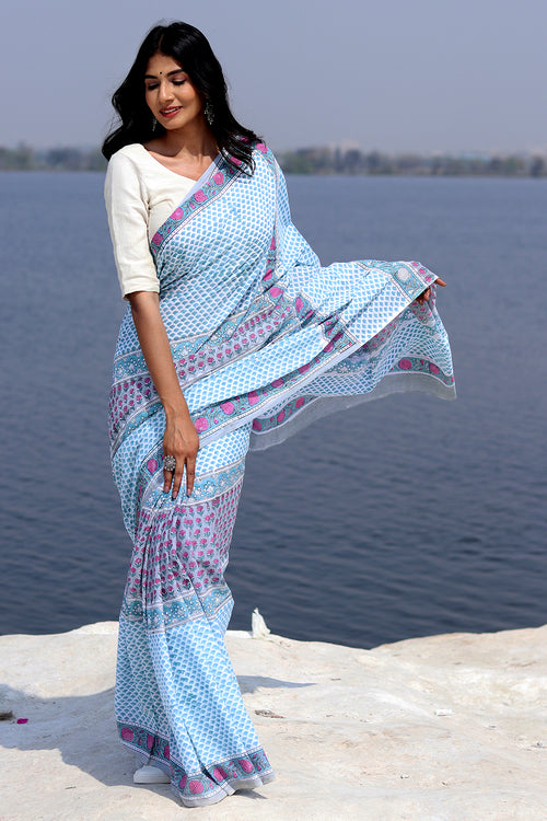 Sooti Syahi "Organic Breeze" Block Printed Cotton Saree