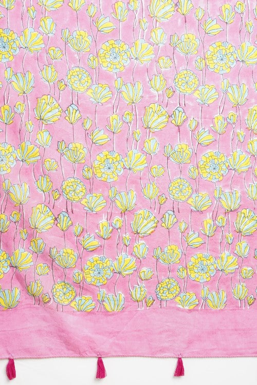 Sooti Syahi "Azalia Pink" Handblock Print Mul Cotton Saree